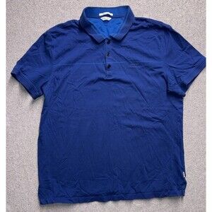 Calvin Klein Liquid Cotton Polo Shirt - Slim Fit - Blue - Measures As Size Large